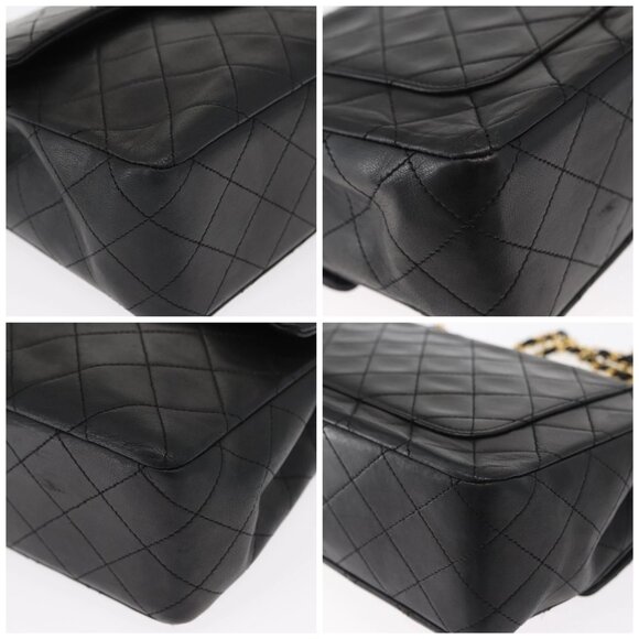 CHANEL Matelasse 25 Double Flap Chain Bag Lamb Skin Black Gold CC Auth 156638SAV - Picture 16 of 16